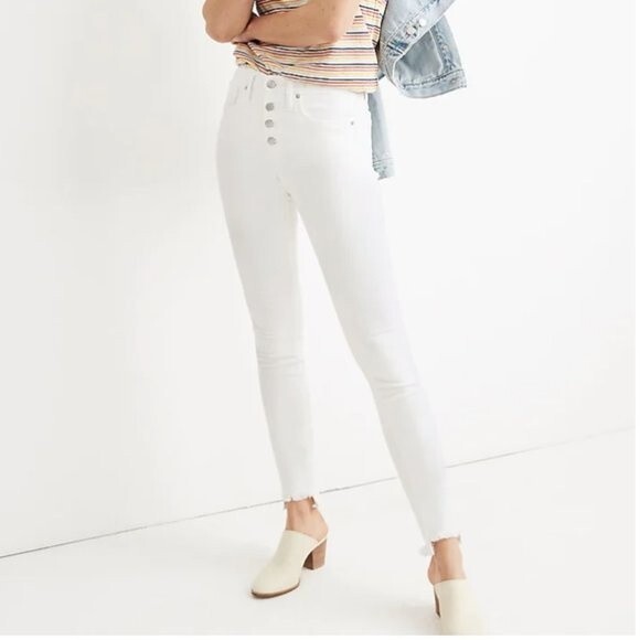 Madewell Size 28 10" High-Rise Skinny Jeans Pure White Step-Hem Button Fly K9108 - Picture 1 of 14